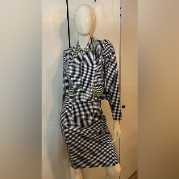 Vintage Black & White Peter Pan Collar Jacket & Knee-Length Skirt Set Sz4 - Picture 2 of 14